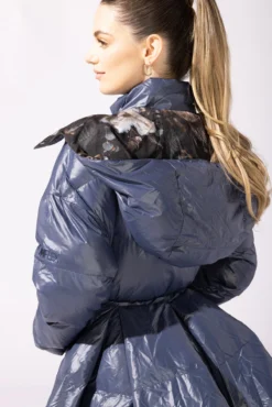 Pearl Peplum Puffer Jacket - Navy -Popflex Store 18 OPF0151