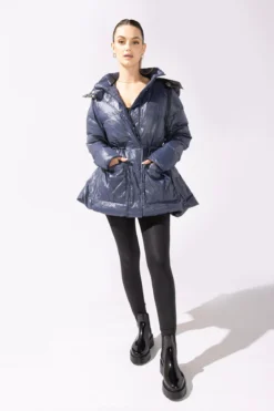 Pearl Peplum Puffer Jacket - Navy -Popflex Store 21 OPF0160