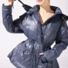 Pearl Peplum Puffer Jacket - Navy