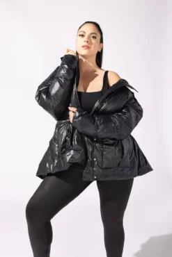 Pearl Peplum Puffer Jacket - Black -Popflex Store 56 OPF0340