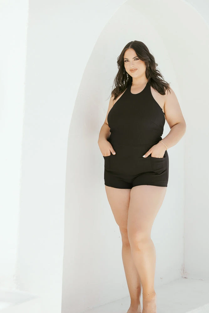 Romper One Piece - Black Rib 1 Romper One Piece - Black Rib