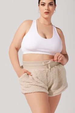 Faux Sherpa Short With Pockets - Taupe