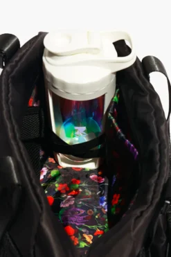 Delilah Duffle - Black 19 Delilah Duffle - Black -Popflex Store BF PF Black Duffle Bag X Strap Bottle Detail