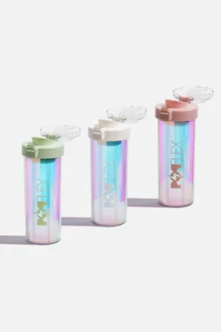 Iridescent Shaker Bottle - Cream -Popflex Store BF PF Iridescent Protein Bottles Group Angled Open