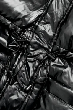 Pearl Peplum Puffer Jacket - Black -Popflex Store BF PF Pearl Puffer Coat Black Detail Edit