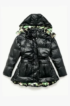 Pearl Peplum Puffer Jacket - Black -Popflex Store BF PF Pearl Puffer Coat Black Front Edit