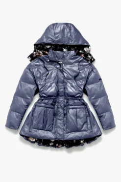 Pearl Peplum Puffer Jacket - Navy -Popflex Store BF PF Pearl Puffer Coat Navy Front Edit