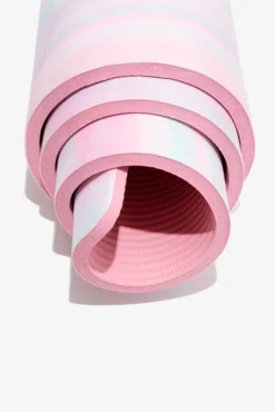 CloudCushion Vegan Suede Yoga Mat - Prismatic 0.5” Thick -Popflex Store BF PF Pink Prisma Thick YogaMat Rolled Detail