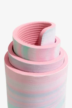 CloudCushion Vegan Suede Yoga Mat - Prismatic 0.5” Thick -Popflex Store BF PF Pink Prisma Thick YogaMat Standinf Detail