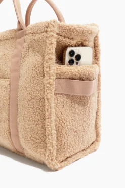 Sherpa Sloane Tote - Brown Bear -Popflex Store BF PF Sloane Sherpa Tote Left Side Pocket Phone Teddy