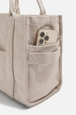 Small Sloane Tote - Taupe -Popflex Store BF PF Sloane Tote Other Pocket Phone Detail Taupe