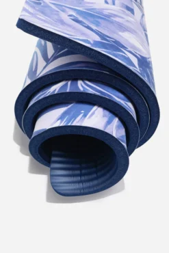 CloudCushion Vegan Suede Yoga Mat - Blue Jungle 0.5” Thick -Popflex Store BF PF Thick Yoga Mat Blue Jungle Rolled Detail Edit 1