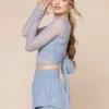 Bow Back Long Sleeve Mesh Top - Blue Storm