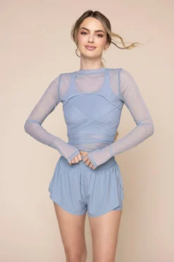 Bow Back Long Sleeve Mesh Top - Blue Storm -Popflex Store BowBackLongSleeveMeshTop BlueStorm B1029 02437