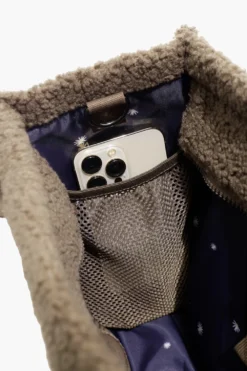 Small Sherpa Sloane Tote - Warm Ash -Popflex Store CopyofBF PF Sloane Sherpa Small Tote WarmAsh Inside Pocket