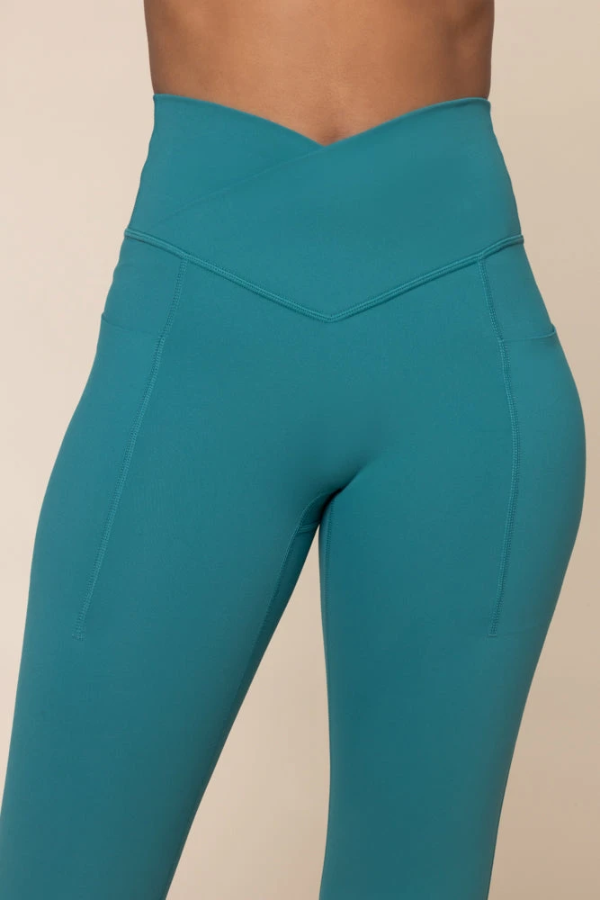 Crisscross Hourglass® Flared Leggings With Pockets - Emerald 3 Crisscross Hourglass® Flared Leggings With Pockets - Emerald - Image 3