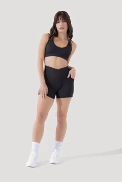 Crisscross Hourglass® Midi Shorts With Pockets (Ribbed) - Dark Charcoal -Popflex Store Deep Darling Bra 1028 CCHG Midi Shorts Dark Charcoal Ribbed 4015 0487