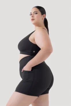 Crisscross Hourglass® Midi Shorts With Pockets (Ribbed) - Dark Charcoal -Popflex Store Deep Darling Bra 1028 CCHG Midi Shorts Dark Charcoal Ribbed 4015 1945