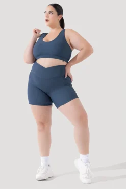 Crisscross Hourglass® Midi Shorts With Pockets (Ribbed) - Dark Navy -Popflex Store Deep Darling Bra 1028 CCHG Midi Shorts Ribbed Navy 4015 1167