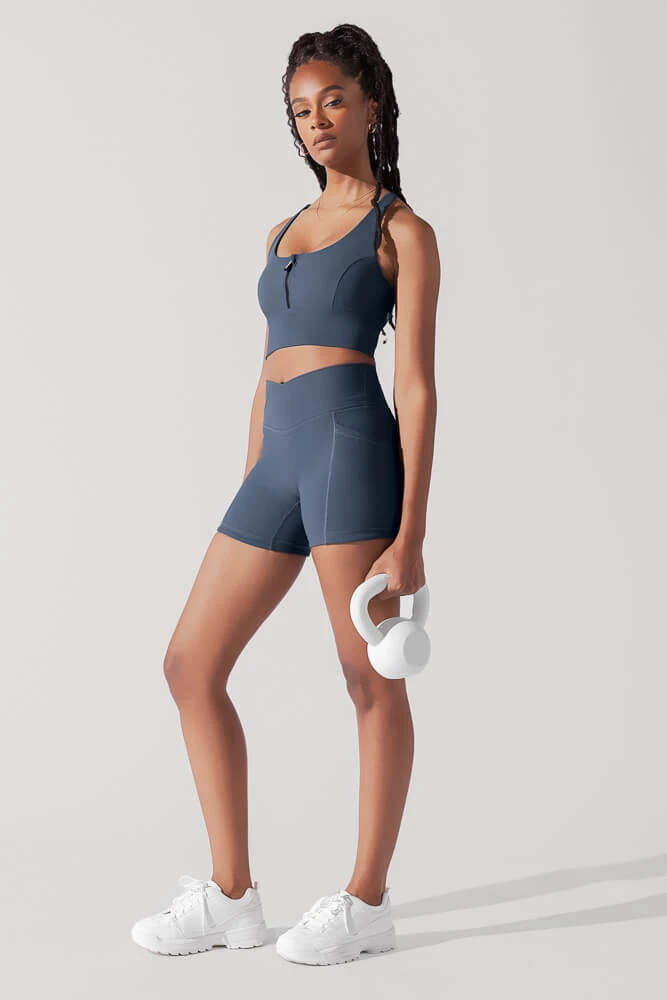 Energy Half Zip Crop Top (Ribbed) - Navy 4 Energy Half Zip Crop Top (Ribbed) - Navy - Image 4