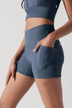 Crisscross Hourglass® Midi Shorts With Pockets (Ribbed) - Navy -Popflex Store ENERGYRIBBEDCROPBRAWHALFZIPNAVY1012 0079 Edit 1