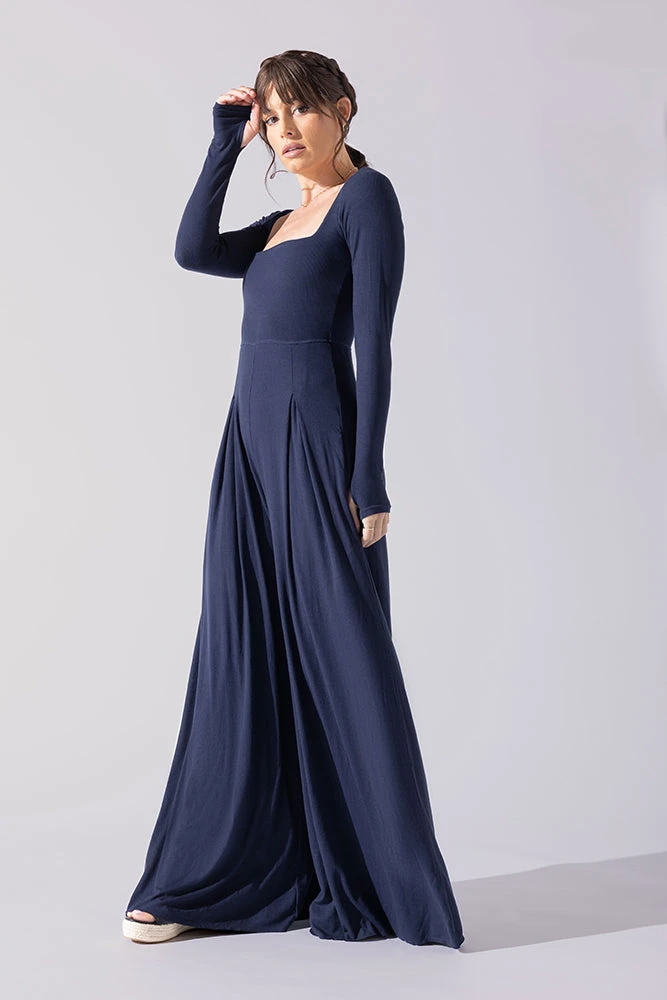 Go With The Flow Long Sleeve Jumpsuit - Cosmic Navy 4 Go With The Flow Long Sleeve Jumpsuit - Cosmic Navy - Image 4