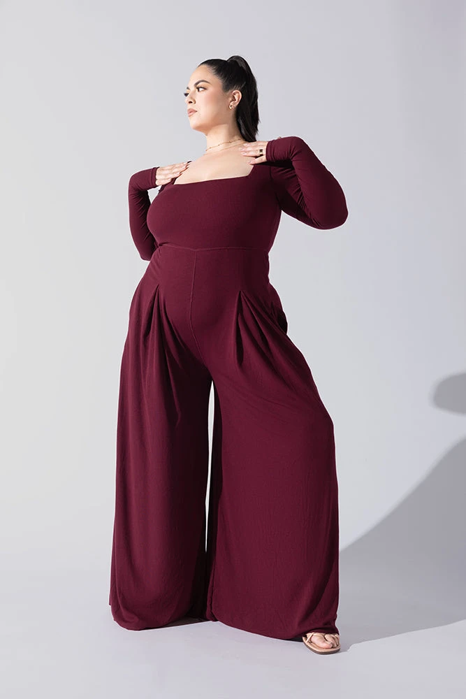 Go With The Flow Long Sleeve Jumpsuit - Garnet 2 Go With The Flow Long Sleeve Jumpsuit - Garnet - Image 2