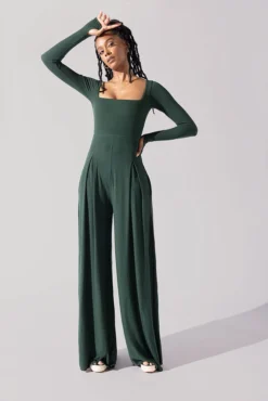 Go With The Flow Long Sleeve Jumpsuit - Pine -Popflex Store Go With The Flow Long Sleeve Jumpsuit Pine G1017 0012copy