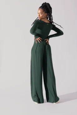 Go With The Flow Long Sleeve Jumpsuit - Pine -Popflex Store Go With The Flow Long Sleeve Jumpsuit Pine G1017 0023copy