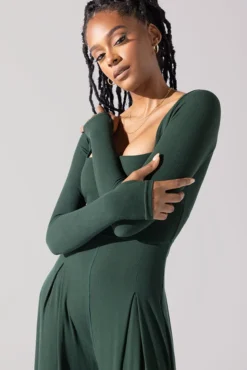 Go With The Flow Long Sleeve Jumpsuit - Pine -Popflex Store Go With The Flow Long Sleeve Jumpsuit Pine G1017 0046copy