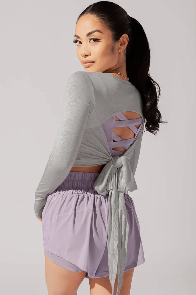Bow Back Long Sleeve - Heather Grey 1 Bow Back Long Sleeve - Heather Grey
