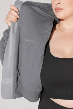 The Kinsley Bomber Jacket In Faux Sherpa - Grey -Popflex Store KinsleyBomberJacket 5020 Group 0040 Edit