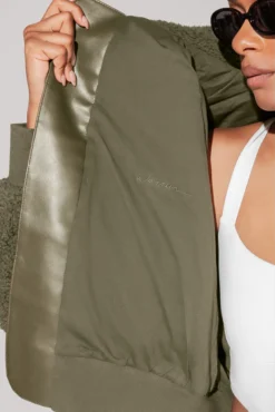 The Kinsley Bomber Jacket In Faux Sherpa - Olive -Popflex Store KinsleyBomberJacket 5020 Group 0046 Edit