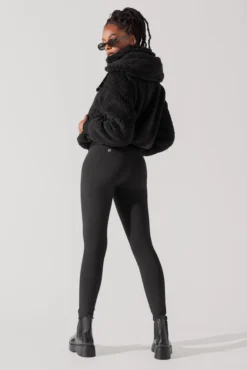 The Kinsley Bomber Jacket In Faux Sherpa - Black -Popflex Store KinsleyBomberJacket Black 5020 0018 Edit