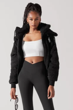 The Kinsley Bomber Jacket In Faux Sherpa - Black -Popflex Store KinsleyBomberJacket Black 5020 0066 Edit