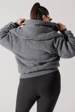 The Kinsley Bomber Jacket In Faux Sherpa - Grey -Popflex Store KinsleyBomberJacket Grey 5020 0098 Edit