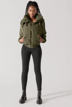The Kinsley Bomber Jacket In Faux Sherpa - Olive -Popflex Store KinsleyBomberJacket Olive 5020 0001 Edit