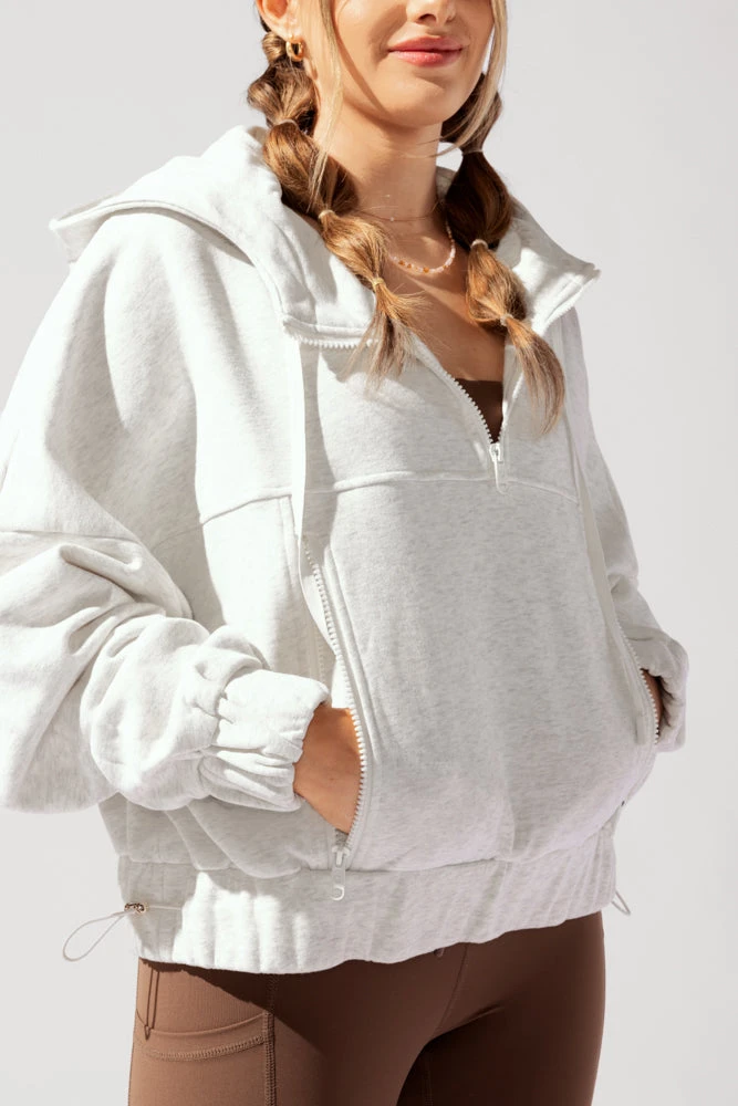 Half Zip Warm Up Hoodie - Light Heather Grey 6 Half Zip Warm Up Hoodie - Light Heather Grey - Image 6