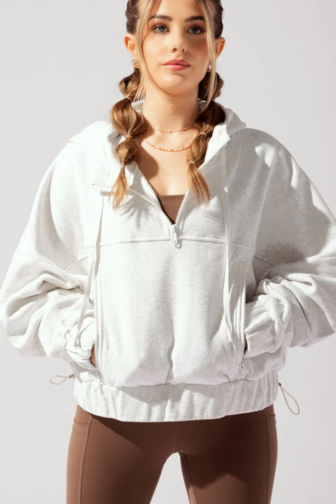 Half Zip Warm Up Hoodie - Light Heather Grey 1 Half Zip Warm Up Hoodie - Light Heather Grey