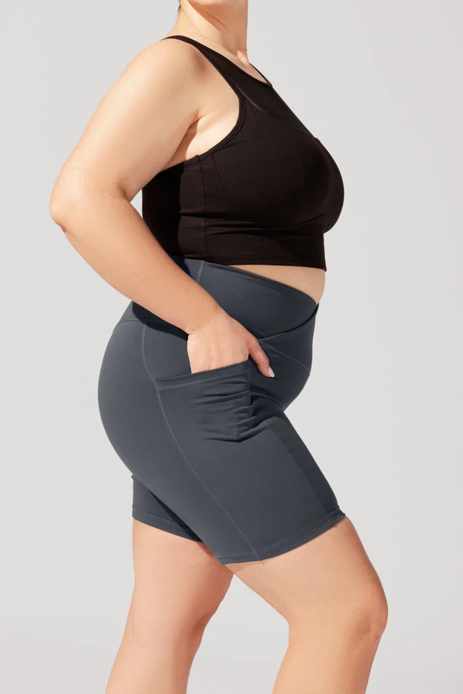 Crisscross Hourglass® Biker Short With Pockets (Pet Hair Resistant) - Smoky Grey 2 Crisscross Hourglass® Biker Short With Pockets (Pet Hair Resistant) - Smoky Grey - Image 2