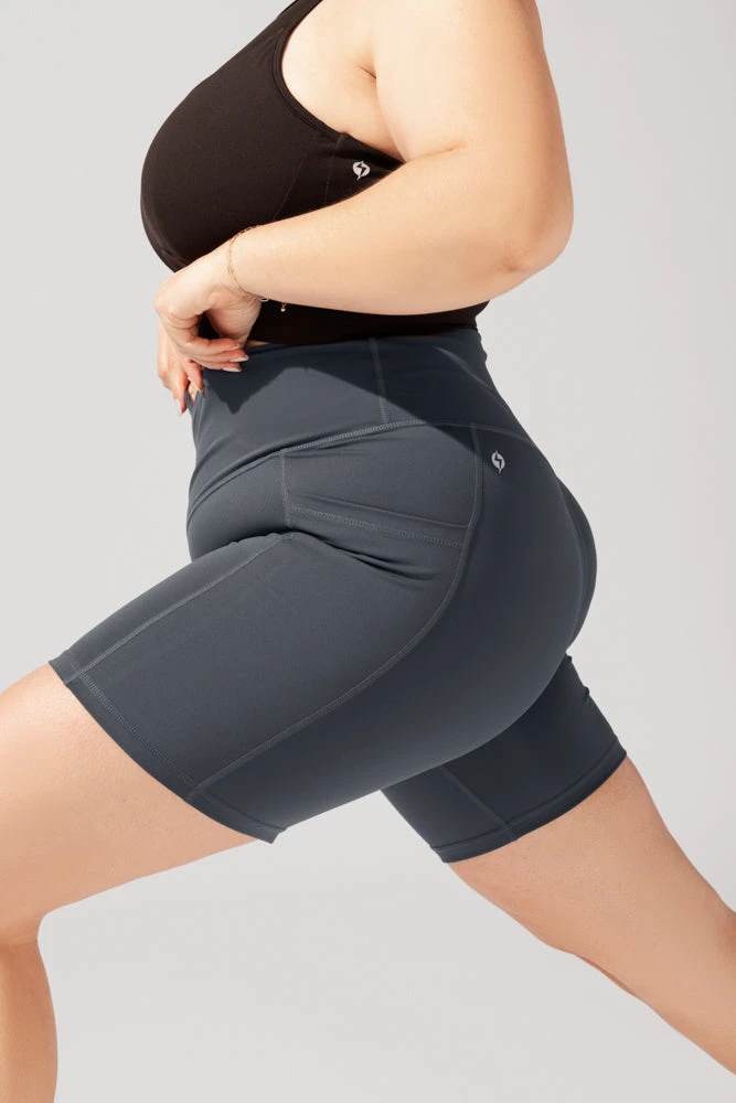 Crisscross Hourglass® Biker Short With Pockets (Pet Hair Resistant) - Smoky Grey 4 Crisscross Hourglass® Biker Short With Pockets (Pet Hair Resistant) - Smoky Grey - Image 4