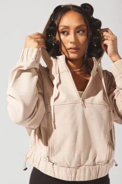 Half Zip Warm Up Hoodie - Latte -Popflex Store OPF2107 Edit