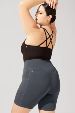 Crisscross Hourglass® Biker Short With Pockets (Pet Hair Resistant) - Smoky Grey 11 Crisscross Hourglass® Biker Short With Pockets (Pet Hair Resistant) - Smoky Grey -Popflex Store OPF2128 Edit