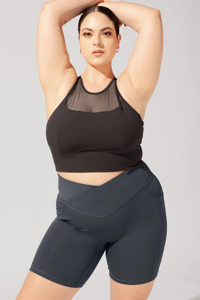 Crisscross Hourglass® Biker Short With Pockets (Pet Hair Resistant) - Smoky Grey 1 Crisscross Hourglass® Biker Short With Pockets (Pet Hair Resistant) - Smoky Grey