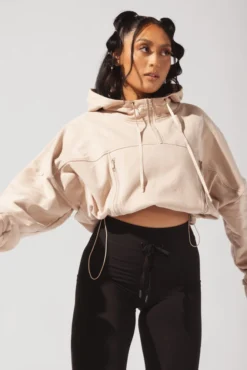 Half Zip Warm Up Hoodie - Latte -Popflex Store OPF2166 Edit