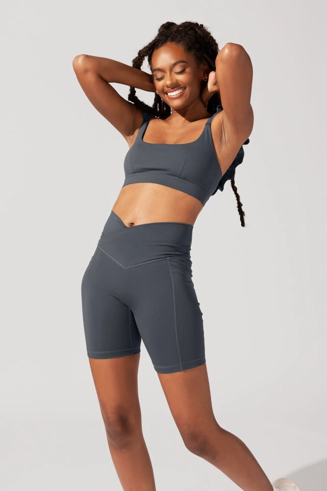 Crisscross Hourglass® Biker Short With Pockets (Pet Hair Resistant) - Smoky Grey 6 Crisscross Hourglass® Biker Short With Pockets (Pet Hair Resistant) - Smoky Grey - Image 6