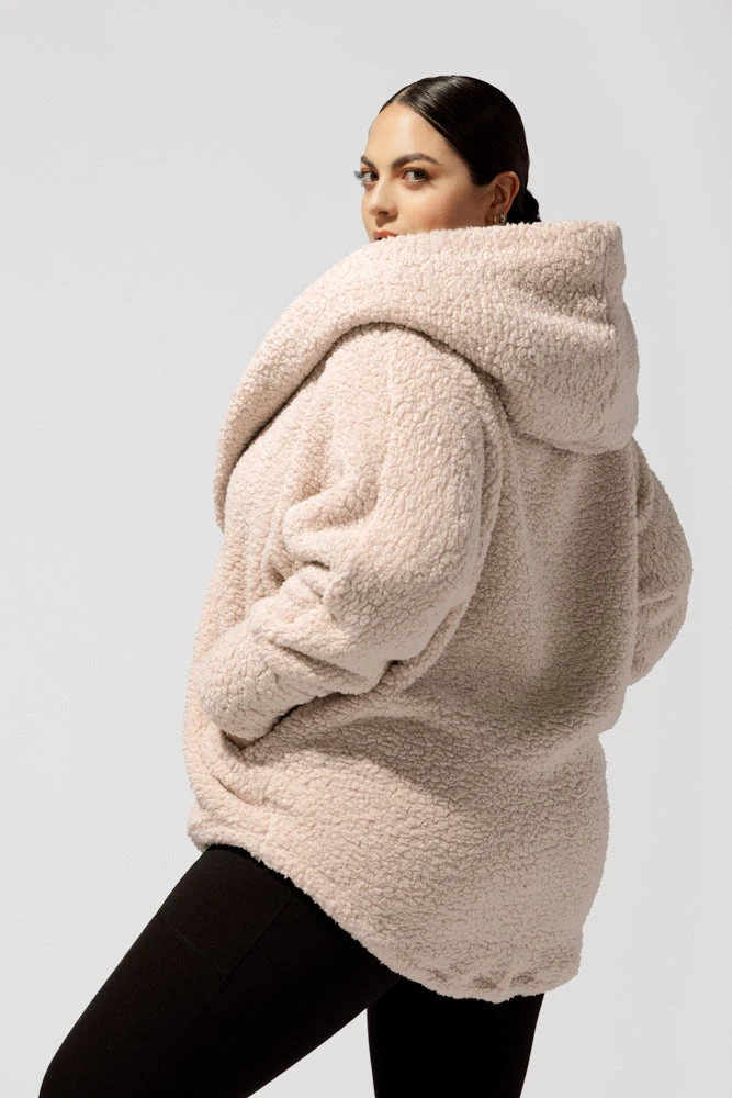 Faux Sherpa Cocoon Coat - Taupe 7 Faux Sherpa Cocoon Coat - Taupe - Image 7