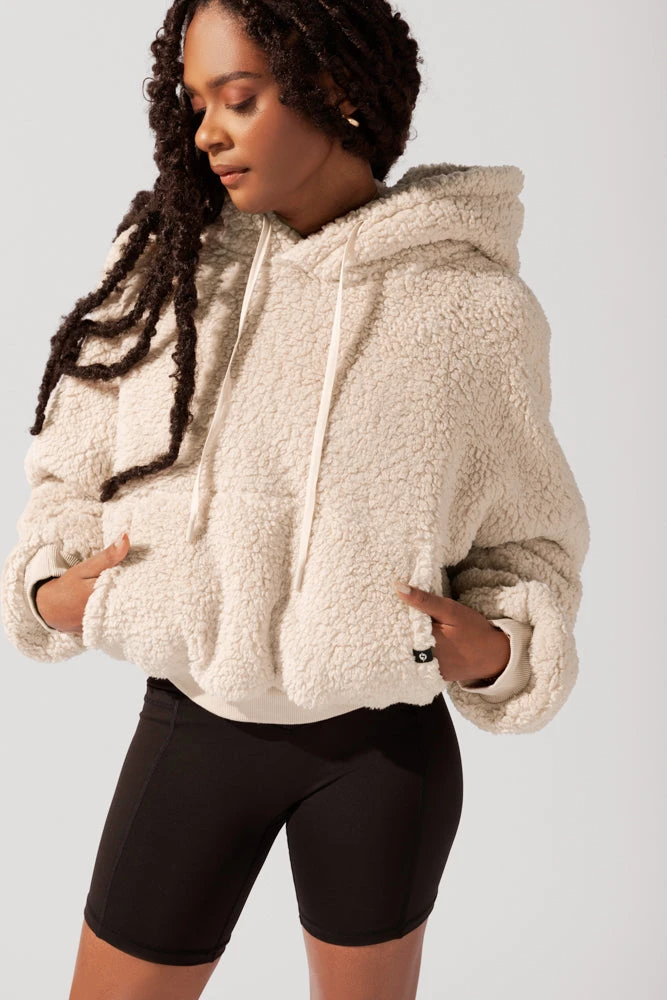 Faux Sherpa Pullover Cloud Hoodie - Taupe 4 Faux Sherpa Pullover Cloud Hoodie - Taupe - Image 4