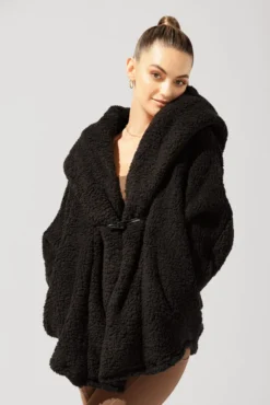 Faux Sherpa Cocoon Coat - Black -Popflex Store OPF5332 Edit