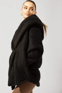 Faux Sherpa Cocoon Coat - Black -Popflex Store OPF5336 Edit